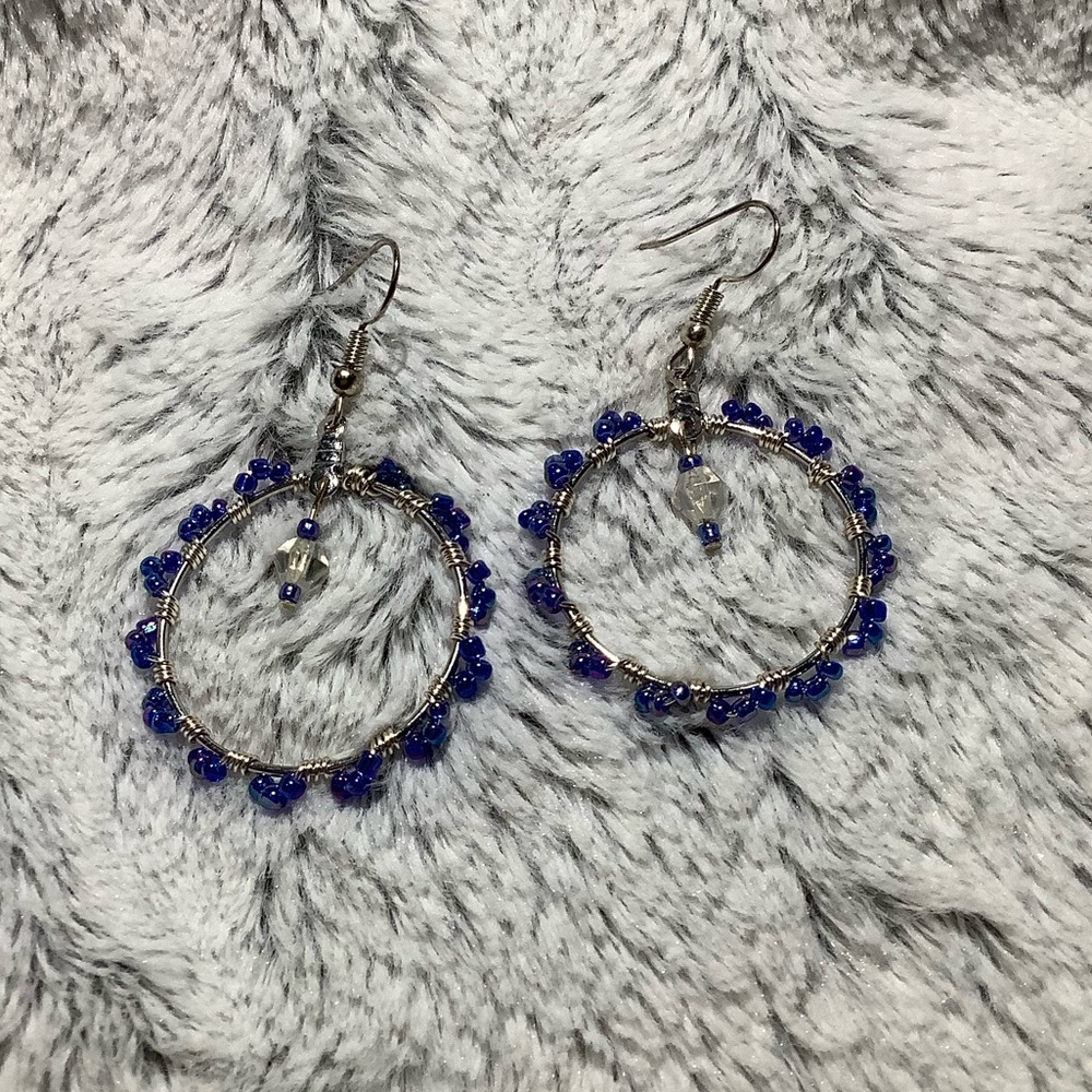 Beautiful hand crafted blue beaded earrings